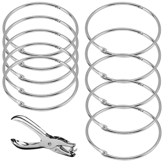 10 Pcs Loose Leaf Binder Rings, 3.54" Metal Rings with A Puncher, Strong for Crafts, Keychains, and DIY Projects, Large Capacity, Ideal for DIY Craft Projects