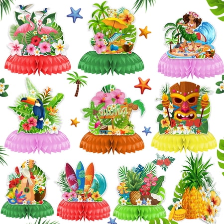 10 Pcs Luau Party Decorations Honeycomb Centerpieces, Hawaiian Party Decorations Luau Centerpieces for Tables, Hawaii Luau Table Decorations, Tropical Party Decorations Hawaiian Centerpiece