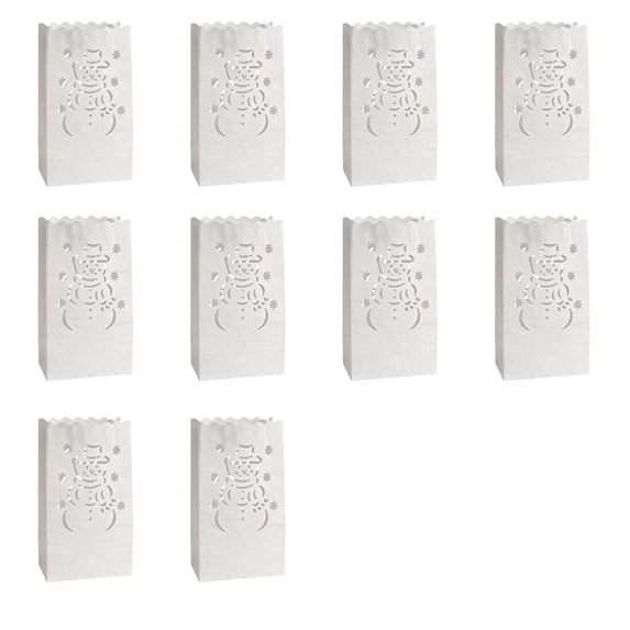 10 Pcs Luminary Bags, Fire-Retardant White Paper Luminary Candle Bags, Snow Xmas Tree Pattern for Christmas Weddings Birthday Valentine's Day Halloween Party Decoration