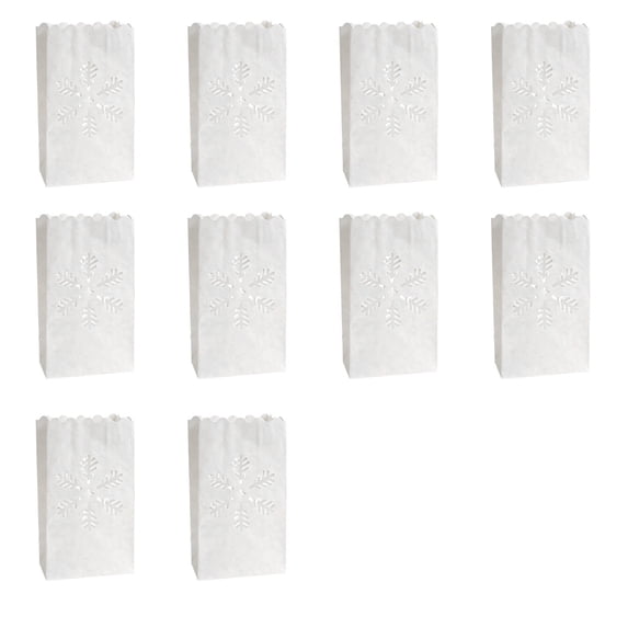 10 Pcs Luminary Bags, Fire-Retardant White Paper Luminary Candle Bags, Snow Xmas Tree Pattern for Christmas Weddings Birthday Valentine's Day Halloween Party Decoration