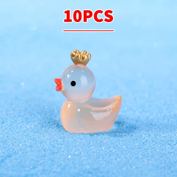 10 Pcs Luminous Mini Crown Ducks in The Dark Ducks Figures Micro Garden Landscape Aquarium Dollhouse Ornament Potted Plants Decoration Crafts Decor