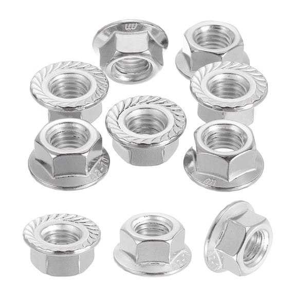 10 Pcs M12x1.75mm Serrated Flange Hex Lock Nuts, 304 Stainless Steel Metric Nut