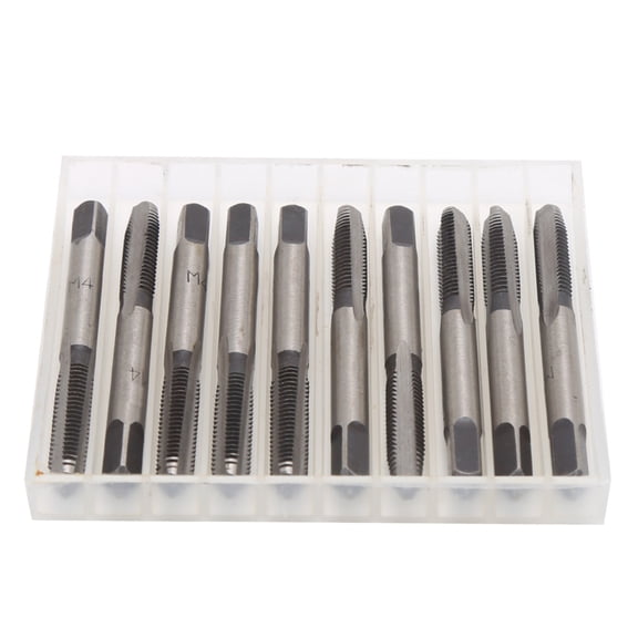10 Pcs M4 Carbon Steel Manual Taper and Plug Threading Taps Set, Metric Hand Tapping Tool Kit for Industrial Metalworking Maintenance (0.16 in / 4 mm)