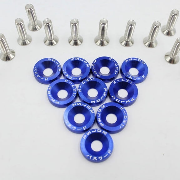 10 Pcs M6 Anodized Aluminum Bolts and Washers Set for Car, Headlight and Bumper Mounting, Auto Body Hardware Fasteners Kit(Blue)