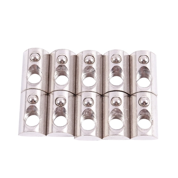 10 Pcs M8 Female Thread Roll-in Ball Spring T Slot Nut Silver