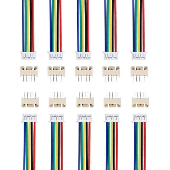 10 Pcs MX 1.25mm 5 Pin Single Head Male Connector Plug with 28 AWG 150mm Wire Cable and Female Motherboard Connector