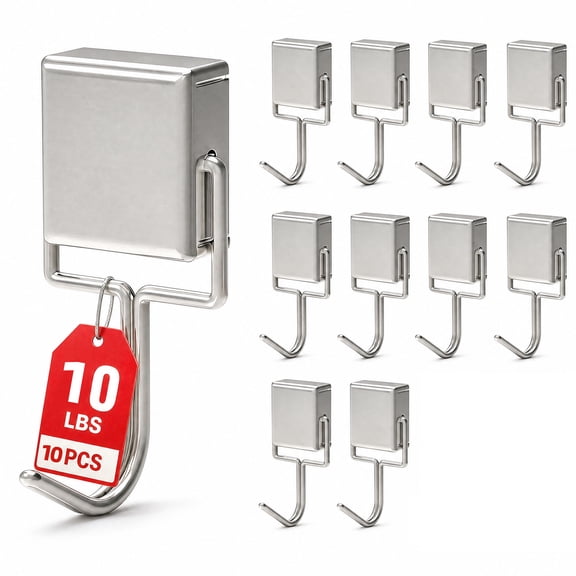 10 Pcs Magnetic Hooks, 10 lbs Heavy Duty Silver Magnets for Refrigerator, Cruise, Classroom, Locker, Home and Office Use, Beach Vacation