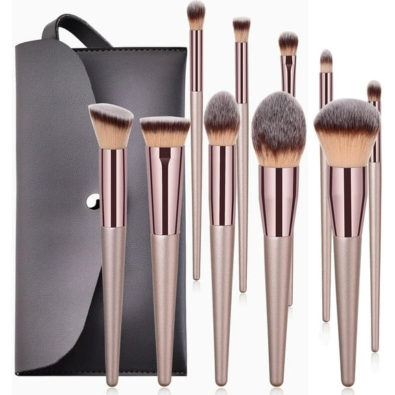 10 Pcs Make Up Brush Premium Synthetic Makeup Brushes Set Professional Face Powder Eye Makeup Brushes Blending Makeup Brush Set with Makeup Bag Graduation Gift (Champagne) (10set+1)