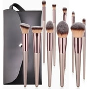10 Pcs Make Up Brush Premium Synthetic Makeup Brushes Set Professional Face Powder Eye Makeup Brushes Blending Makeup Brush Set with Makeup Bag Graduation Gift Champagne 10set+1