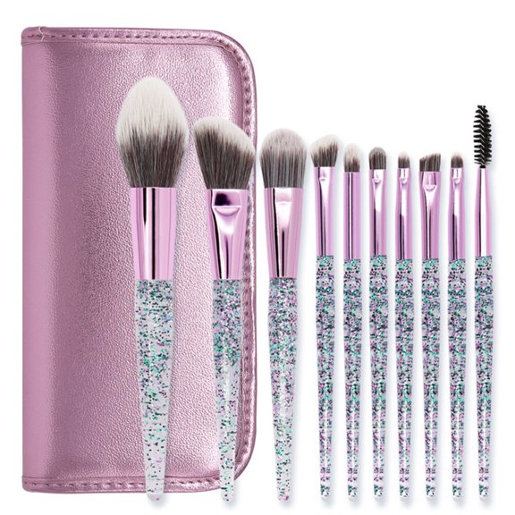 UKCOCO 10Pcs Makeup Brush Set with Assorted Color Handles Premium Fiber Bristles for Natural Look