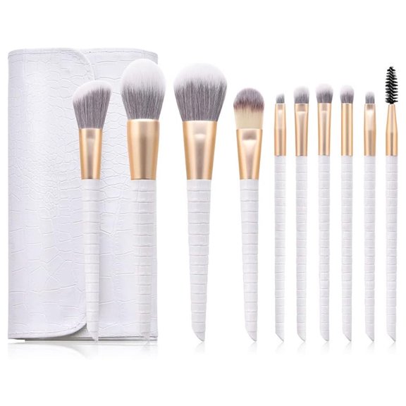 10 Pcs Makeup Brushes Premium Synthetic Foundation Powder Concealers Colour white