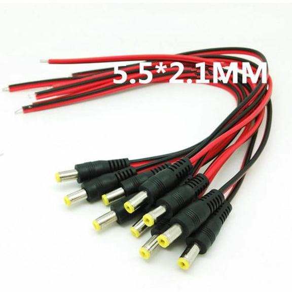 10 Pcs Male DC 5.5*2.1MM Power Plug Conector CCTV PSU Pigtail Cable Adapter Jack 28cm/11" Length OVP OCP SCP Protection