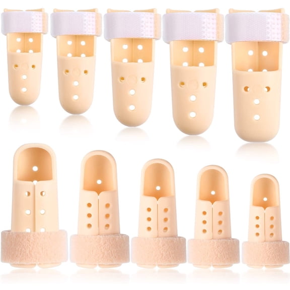 10 Pcs Mallet Finger Splint, 5 Sizes Finger Support Brace Stabilizer Straightener Plastic Fingertip Protectors Arthritis Knuckle Immobilization for Thumb Pinky Middle Index Ring(Beige)