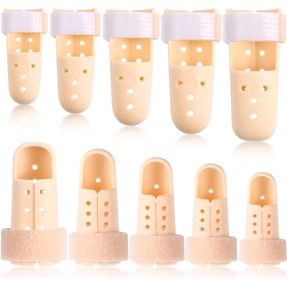 10 Pcs Mallet Finger Splint, 5 Sizes Finger Support Brace Stabilizer Straightener Plastic Fingertip Protectors Arthritis Knuckle Immobilization for Thumb Pinky Middle Index Ring(Beige)