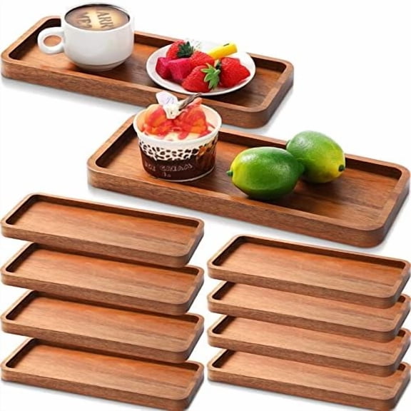 10 Pcs Mango Wooden Serving Platters Rectangular Wood Serving Trays 12 x 5 Inch Wooden Cheese Plates for Food Solid Wood Charcuterie Board for Snack Fruit Sushi Appetizer Home Bar Decor