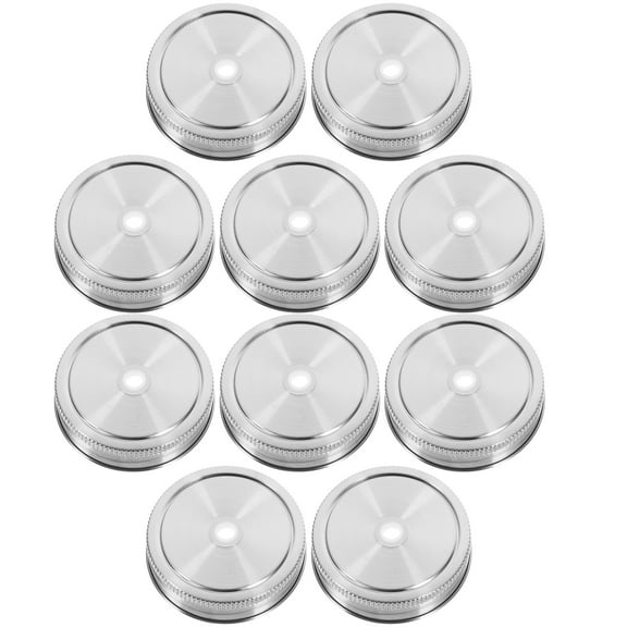 10 Pcs Jar Lids Metal Canning Jars Cover Tumblers with Hole Seal Coffee Milk Tea Stainless Steel