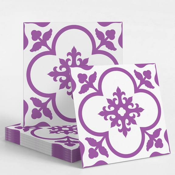 10 Pcs Matte Finish Peel and Stick Tile Stickers Wall Decals Purple Floral Pattern 7.87x7.87 Inch, Non Slip Frosted Floor Marble Wood Tiles Sticker
