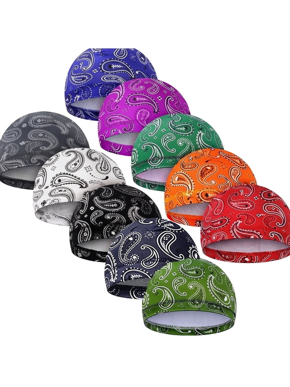 10 Pcs Men Skull Caps, Cooling Welding Hard Helmet Liner, Moisture Wicking Beanie Do Rag Head Wrap for Cycling Working