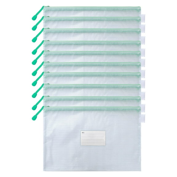 10 Pcs Mesh Zipper Document Pouch, A4 Handheld Paper Storage Pouch, Grid Plastic File Bag, Bulk Clear File Storage Pouches, Label Pocket Paper Storage Envelope, Office Paper Organizer Bags