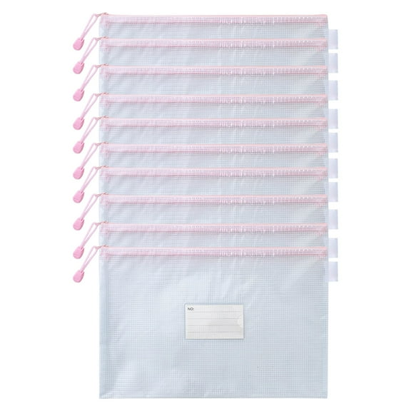 10 Pcs Mesh Zipper Document Pouch, A4 Handheld Paper Storage Pouch, Grid Plastic File Bag, Bulk Clear File Storage Pouches, Label Pocket Paper Storage Envelope, Office Paper Organizer Bags