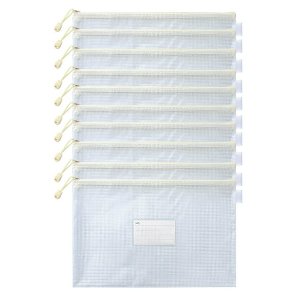 10 Pcs Mesh Zipper Document Pouch, A4 Handheld Paper Storage Pouch, Grid Plastic File Bag, Bulk Clear File Storage Pouches, Label Pocket Paper Storage Envelope, Office Paper Organizer Bags
