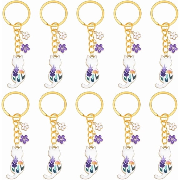 10 Pcs Metal Cat Keychains 3.15inch Alloy Enamel Cat Keyring Bulk Enamel Pendant Keychain with Golden Ring for Purse Bag Accessories Gold