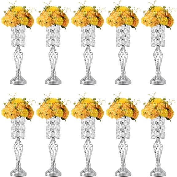 10 Pcs Metal Crystal Wedding Centerpiece Vases Silver Trumpet Flower Vase Stand Flower Vase Stand Base Decortion for Party, Events, Birthday, Celebration Ceremonies