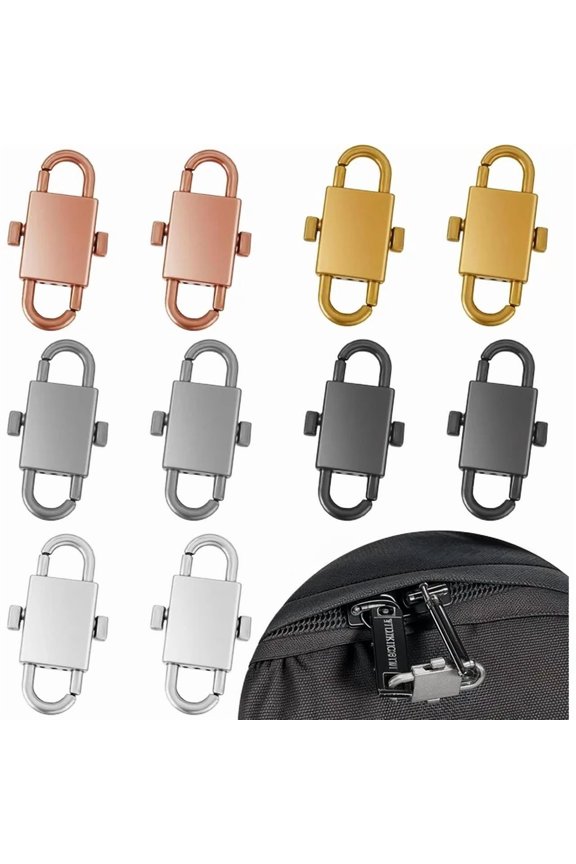 -10Pcs Double-Button Zipper Clips Anti-Theft Metal Zipper Locks Colorful Alloy Shorten Clasps for Backpacks Suitcases Purses Chain Straps