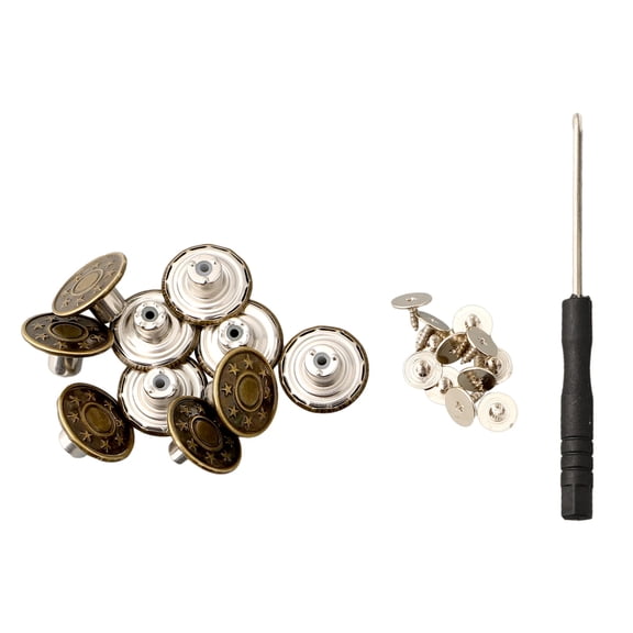 10 Pcs Metal Jeans Buttons 17Mm Replacement No-Sew Screw Button Repair Kit Diy A