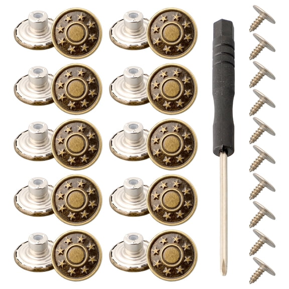 10 Pcs Metal Jeans Buttons 17Mm Replacement No-Sew Screw Button Repair Kit Diy Home Buttons Parts Sewing Accessories