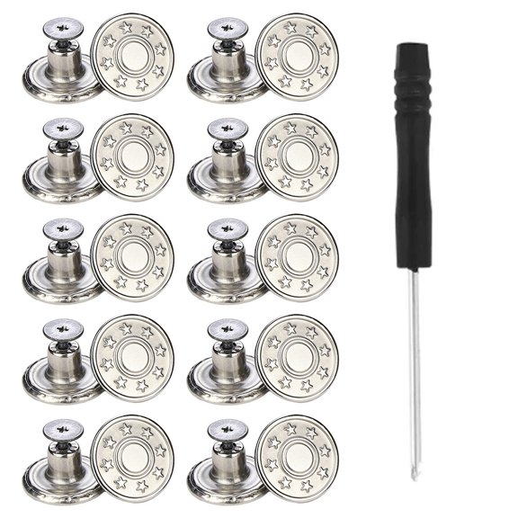10 Pcs Metal Jeans Buttons 17Mm Replacement No-Sew Screw Button Repair Kit Diy