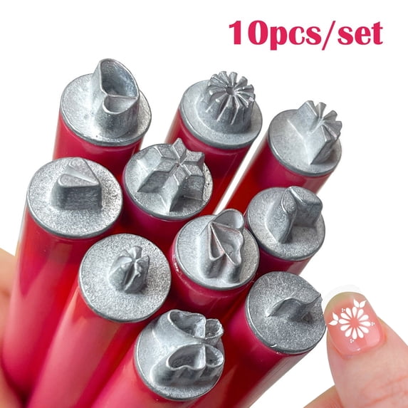 10 Pcs Metal Nail Stamping Dotting Pen Set, Multi Pattern Alloy Stamp Head Manicure Print Tool Reusable DIY Nail Art Stamp Pens for Home Salon Flower Leaf Pattern Nail Decoration Supplies