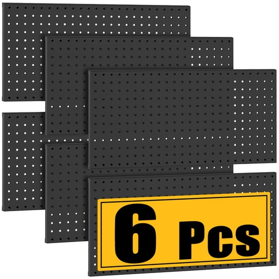 10 Pcs Metal Pegboard Panels, Heavy Duty Peg Boards for Garage and Garden Tool Storage, Includes Drywall Anchors and Screws Kits, Black (10 pcs 16in x 12in)