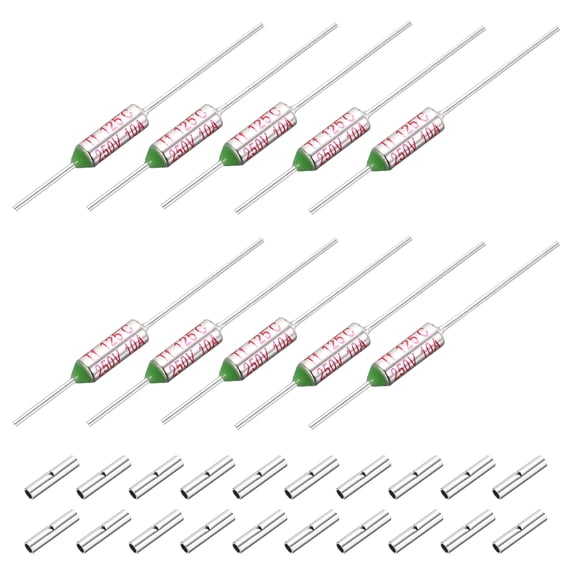 Uxcell 10Pcs Metal Temperature Thermal Fuse SF125 10A 250V with Terminal Connector