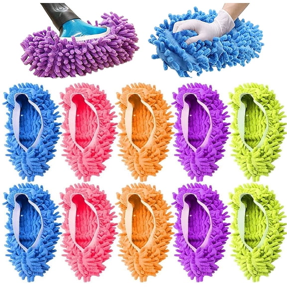 10 Pcs Microfiber Mop Slippers Shoes Reusable Dust Mops for Women Washable, 5-Pairs Mop Slippers Shoes for Floor Cleaning Mop Socks for Foot Dust Hair Cleaners Sweeping House Office Bathroom Kitchen