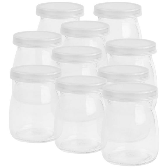 OUNONA 10pcs Simple Large Glass Bottles with Lid Glass Pudding Cups for Juice Milk Pudding