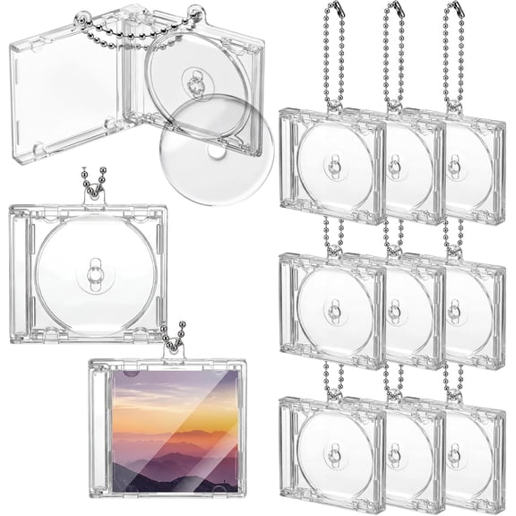 10 Pcs Mini Cd Keychain Album Cases DVD Cover Bulk, Lobster Buckle Clear Plastic Cd Keyring, Music Compact Disc Holder Pendant, Personalized for DIY Backpack Hanging Decor Gift, Cds Included