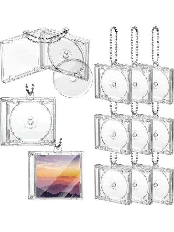 10 Pcs Mini Cd Keychain Album Cases DVD Cover Bulk, Lobster Buckle Clear Plastic Cd Keyring, Music Compact Disc Holder Pendant, Personalized for DIY Backpack Hanging Decor Gift, Cds Included