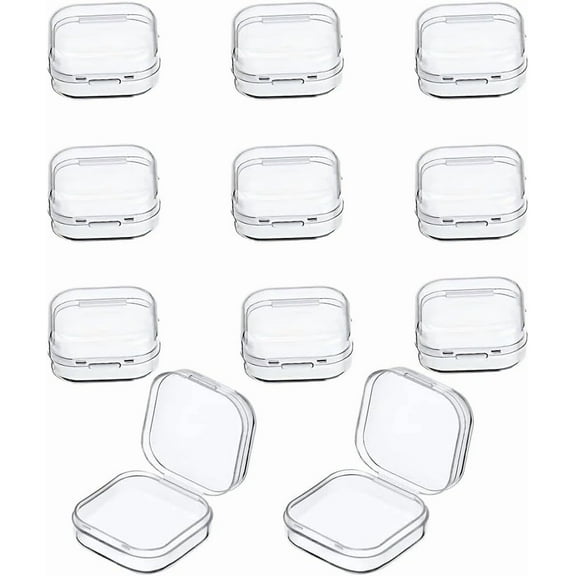 10 Pcs Mini Clear Plastic Storage Boxes, Small Square Containers with Hinged Lids for Jewelry, Beads, and Crafts, 1.37"