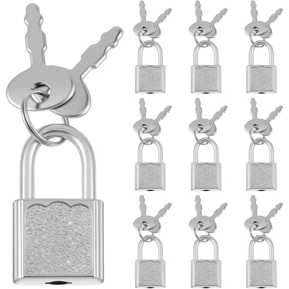 10 Pcs Mini Diary Padlock with Keys, Small Luggage Locks with Keys Tiny Padlock Silver Suitcase Lock Storage Pad Lock for Jewelry Boxes Decor Gate Outdoor Use Backpack Travel