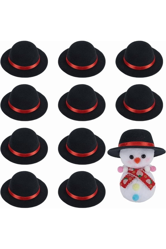 10 Pcs Mini Felt Top Hats Black Mini Top Hats with Red