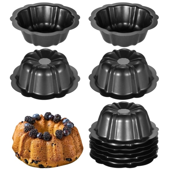 10 Pcs Mini Fluted Cake Pans, 4.5 in Carbon Steel Nonstick Flower Shape Mold, Baking Cups for Cupcake Brownie Bavarois Pudding