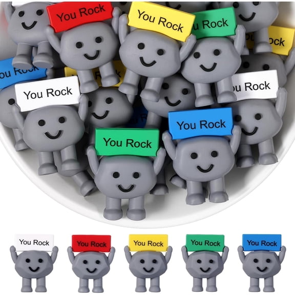 10 Pcs Mini Rubber You Rock Toys Positive Gifts You Rock Mini Miniature Figurines Decorations and Encouragement Birthday Motivational Gifts for Colleague Staff Teacher