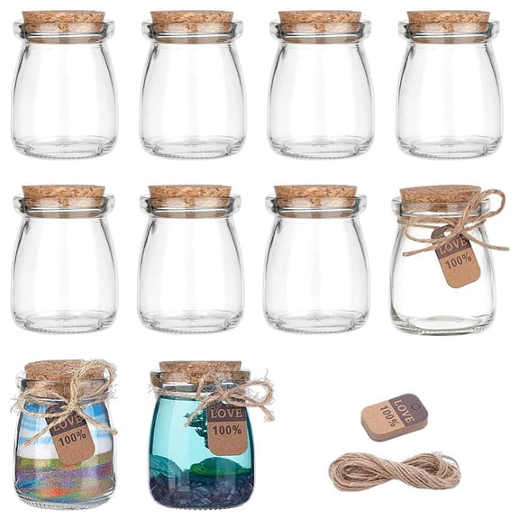 10 Pcs Mini Small Glass Bottles 100ml(3.4oz) Decorative Glass Bottle with Cork Stopper Message Bottle Jars Corks for Wedding Party Favors