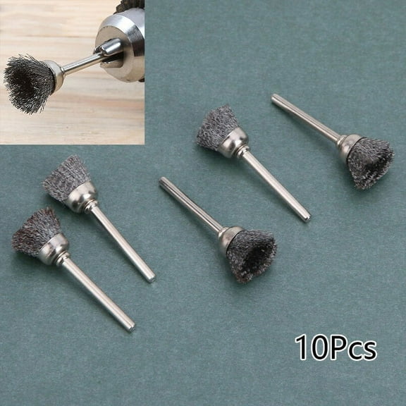 10 Pcs Mini Wire Brush Brushes Brass Cup Wheel for Grinder or Drill 3x13mm