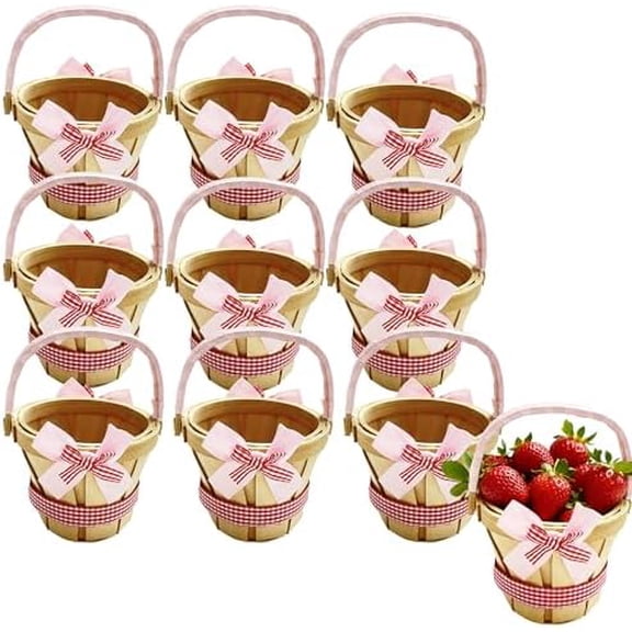 10 Pcs Mini Wooden Apple Baskets Bulk 4 x 5.1 Inch Bushel Baskets with Handle for Gifts, Farmers Market, Fall Picnic, Garden Picking, Fruit Strawberry Flowers Crafts, Home Wedding Party Decor