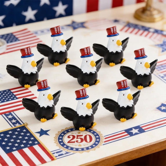 10 Pcs Miniature Bald Eagle Figurines , 1" Resin Patriotic Ornaments for Fairy Garden, Small Bird Statues for Terrarium Decor