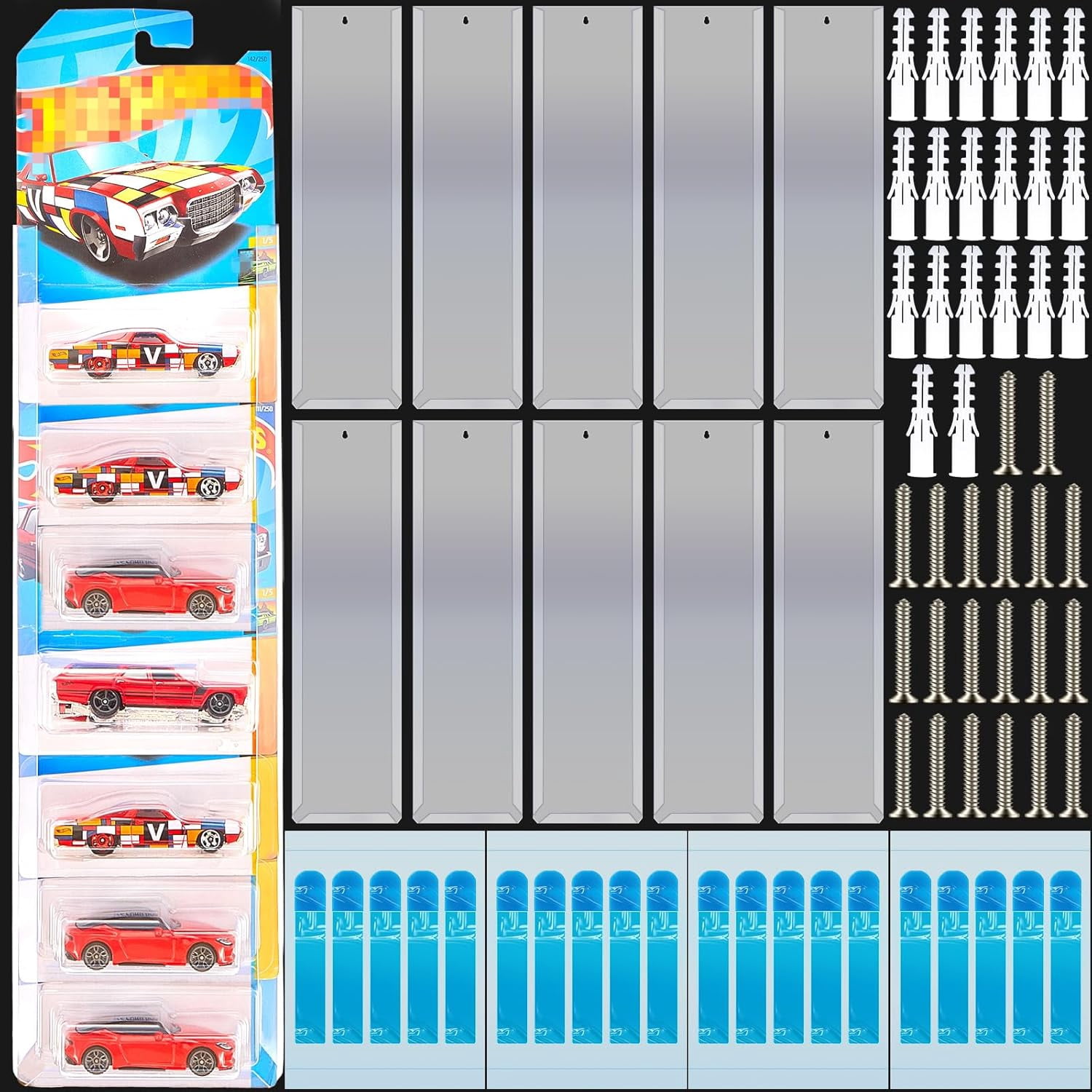 10-Pack Hot Wheels Wall Display Case | Clear Plastic Model Car Storage Rack For Packaged Cars, Wall Mount Shelves