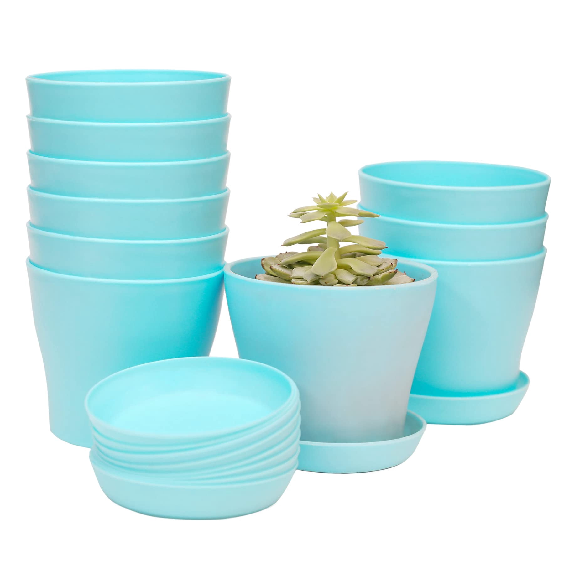 10 Pcs Modern Indoor Plastic Flower Pots with Pallets, Mini Decorative Planters for Seedlings, Herbs, Succulents & Indoor Gardening Supplies