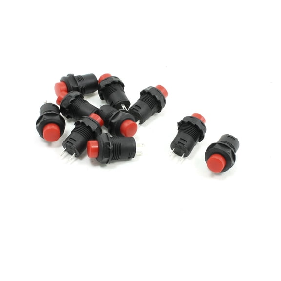 10 Pcs Momentary Action SPST Round Red Push Button Switch 125V 3A